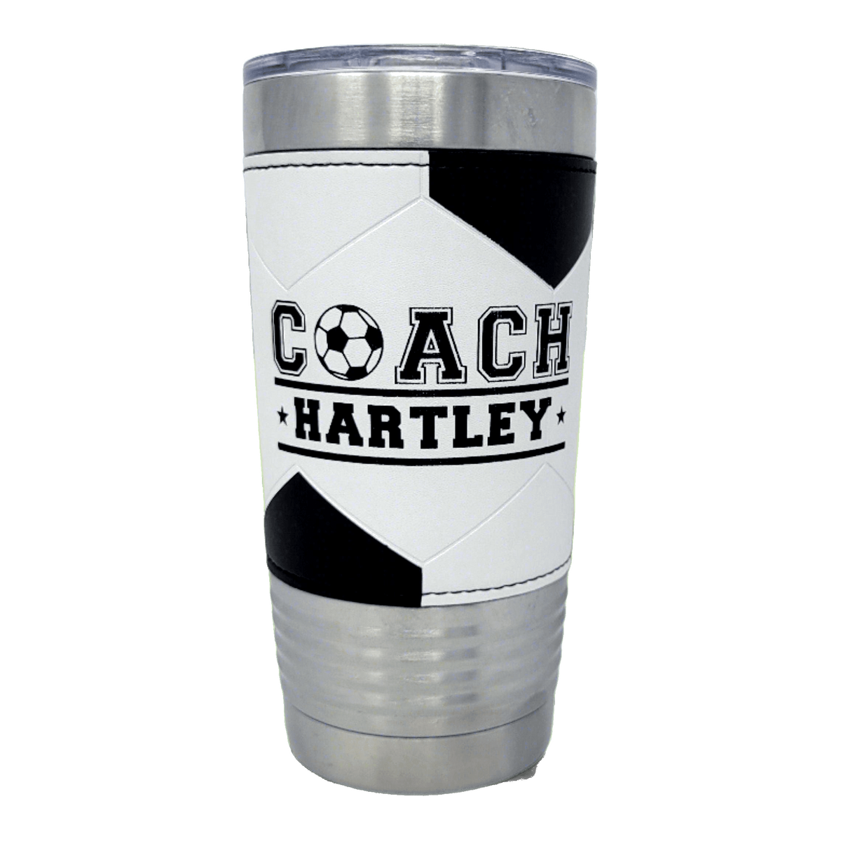 Soccer Coach Gift Tumbler - Personalized Leatherette Soccer Tumbler, Custom Engraved 20oz Insulated Coach Appreciation Gift