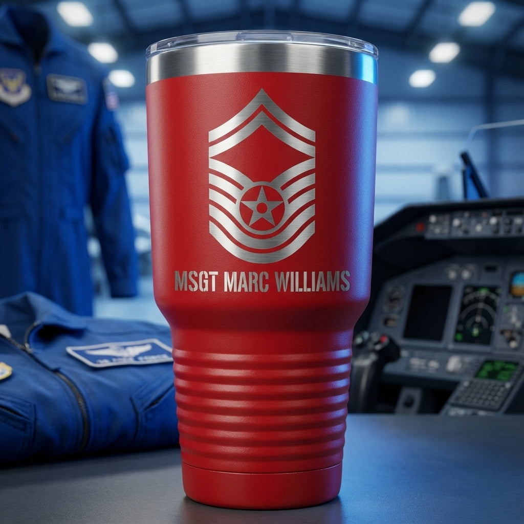 Personalized Air Force Master Sergeant Gift Tumbler - Military Retirement Promotion - Laser Engraved Custom Name 30oz