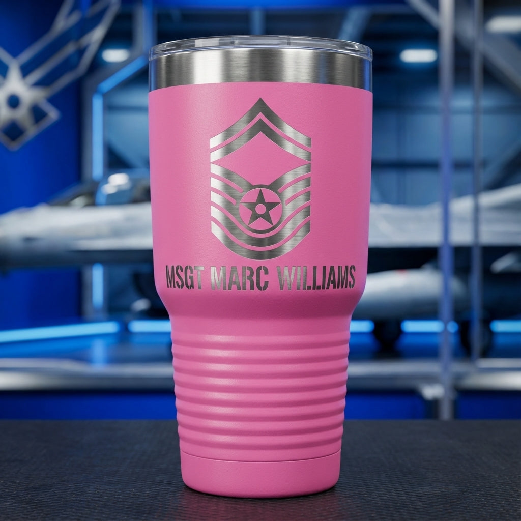 Personalized Air Force Master Sergeant Gift Tumbler - Military Retirement Promotion - Laser Engraved Custom Name 30oz