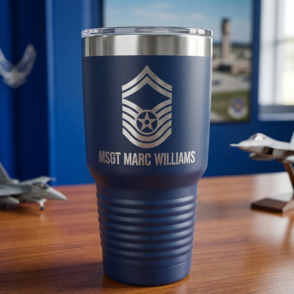 Personalized Air Force Master Sergeant Gift Tumbler - Military Retirement Promotion - Laser Engraved Custom Name 30oz
