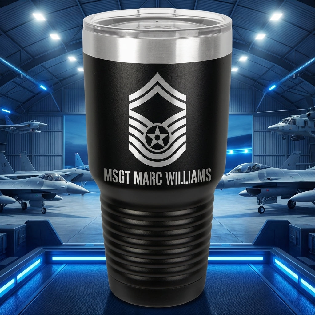 Personalized Air Force Master Sergeant Gift Tumbler - Military Retirement Promotion - Laser Engraved Custom Name 30oz