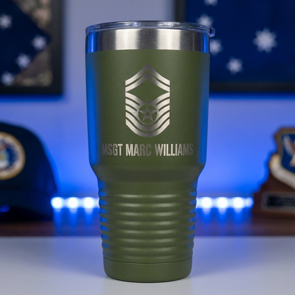 Personalized Air Force Master Sergeant Gift Tumbler - Military Retirement Promotion - Laser Engraved Custom Name 30oz