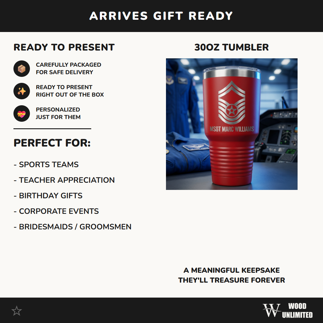 Personalized Air Force Master Sergeant Gift Tumbler - Military Retirement Promotion - Laser Engraved Custom Name 30oz