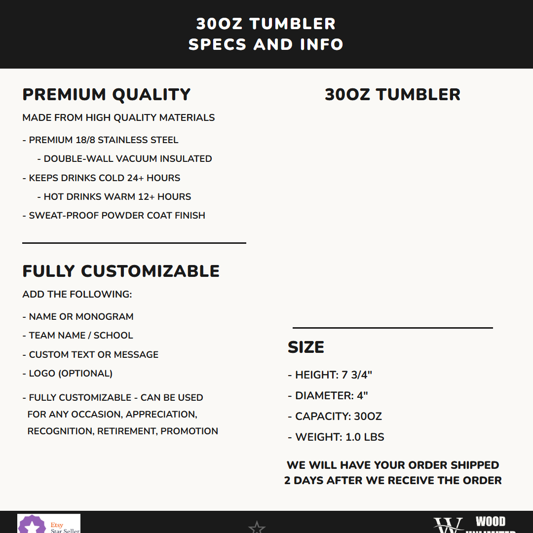 Personalized Custom Tumbler Gift - Laser Engraved 30oz Large Insulated Mug - Durable Stainless Steel Drinkware - Custom Name