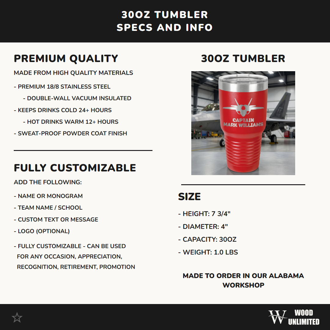 F-35 Lightning II Pilot Custom Laser Engraved 30oz Tumbler – Personalized Military Aviation Gift