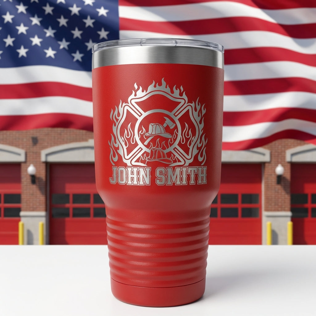 Personalized Firefighter Tumbler Gift - Fire Department Appreciation - Laser Engraved 30oz - Custom Fireman Name