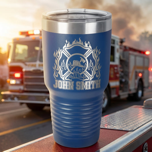 Personalized Firefighter Tumbler Gift - Fire Department Appreciation - Laser Engraved 30oz - Custom Fireman Name