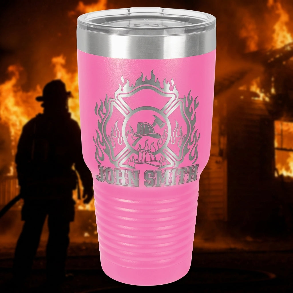 Personalized Firefighter Tumbler Gift - Fire Department Appreciation - Laser Engraved 30oz - Custom Fireman Name