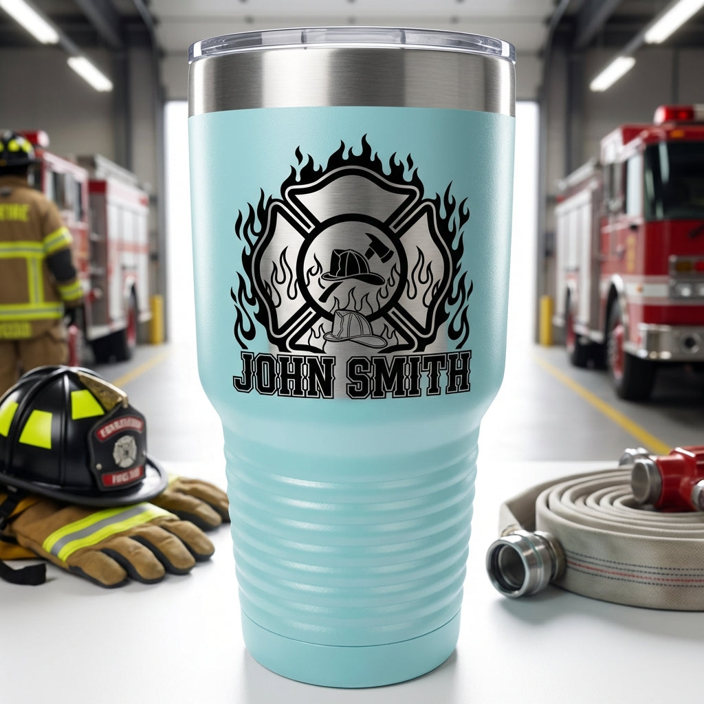 Personalized Firefighter Tumbler Gift - Fire Department Appreciation - Laser Engraved 30oz - Custom Fireman Name
