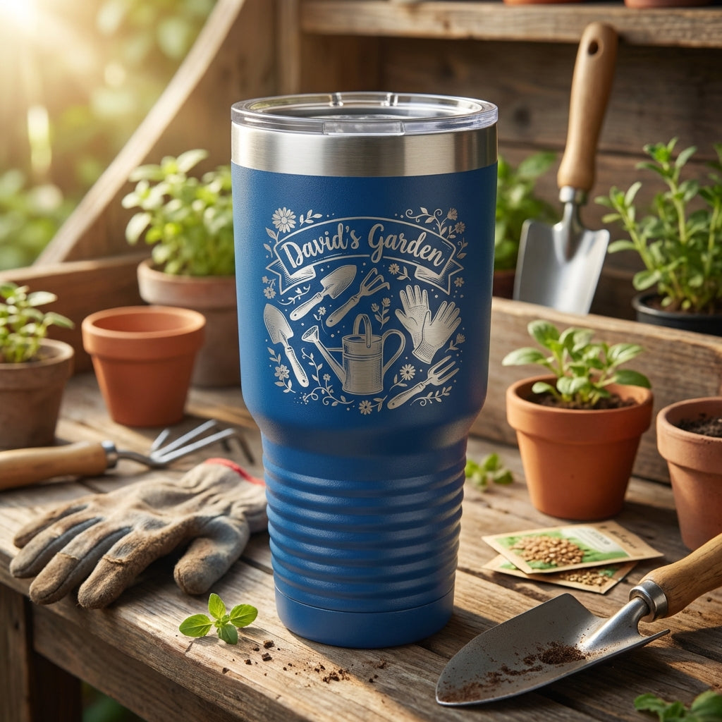 Personalized laser engraved water bottle with custom name and design
