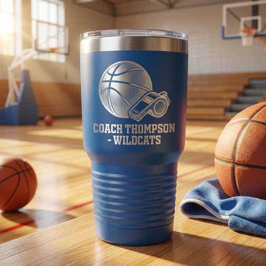 Personalized Basketball Coach Gift Tumbler - End of Season Appreciation - Laser Engraved Durable Tumbler - Custom Name - View 2