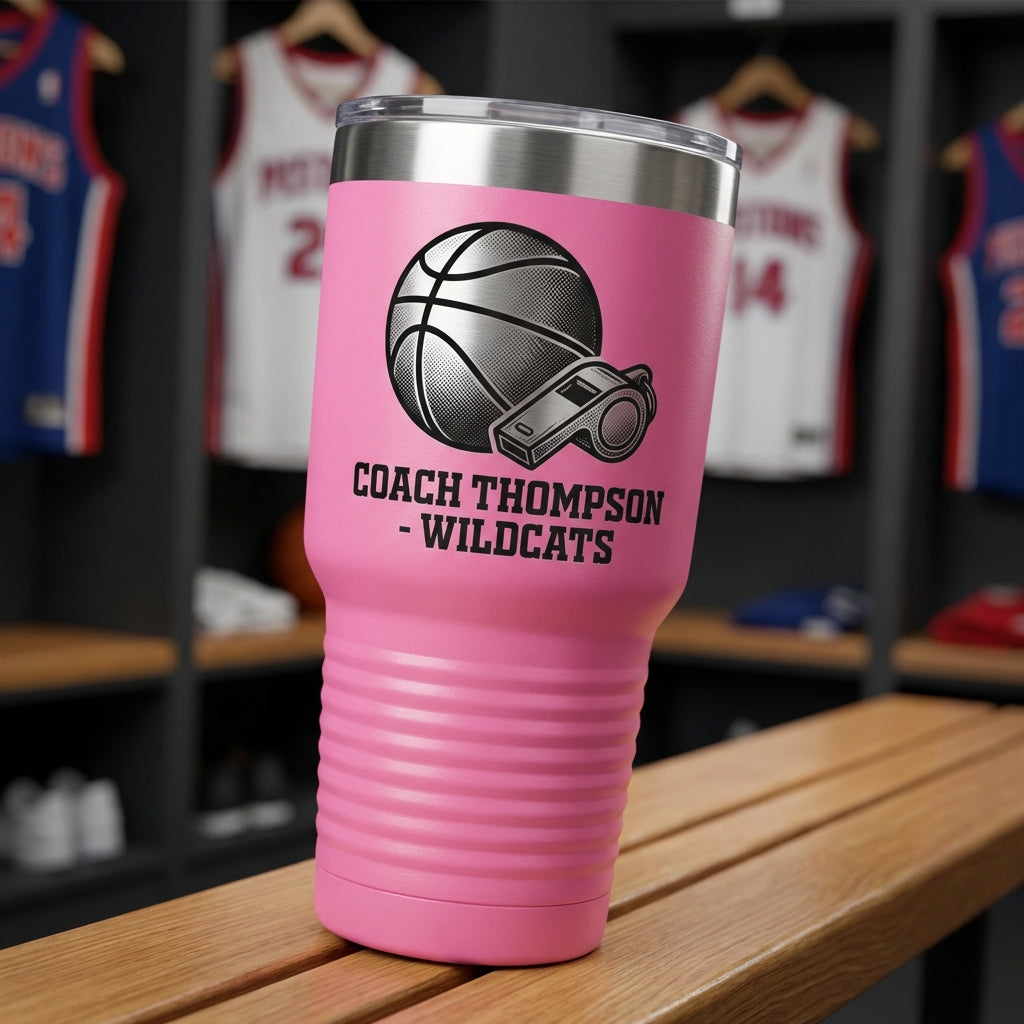 Personalized Basketball Coach Gift Tumbler - End of Season Appreciation - Laser Engraved Durable Tumbler - Custom Name - View 3