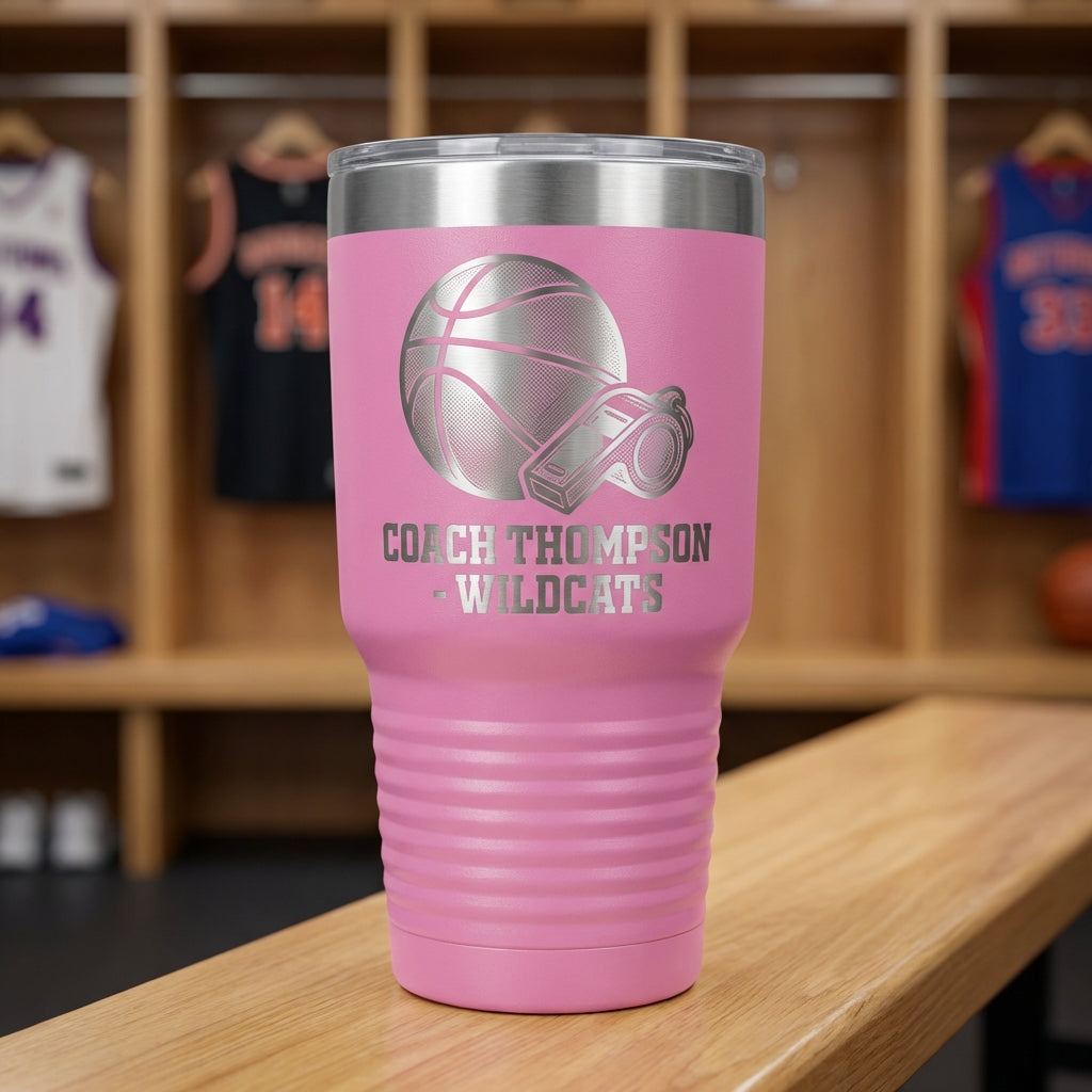 Personalized Basketball Coach Gift Tumbler - End of Season Appreciation - Laser Engraved Durable Tumbler - Custom Name - View 6
