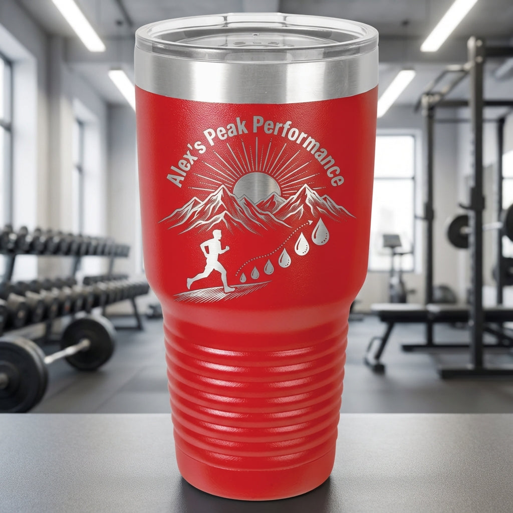 Personalized Outdoor Athlete Tumbler Gift - Mountain Runner Hydration Tracker - Custom Name Engraved 30oz Tumbler - View 1