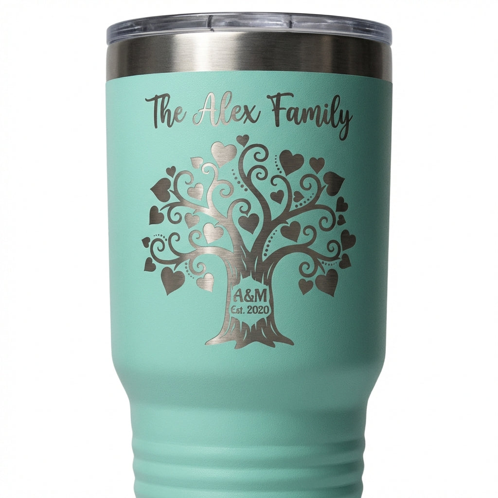 Personalized Family Tree Tumbler Gift - Custom Family Name & Initials - Laser Engraved 30oz Stainless Steel Mug - Anniversary Wedding Housewarming - View 4