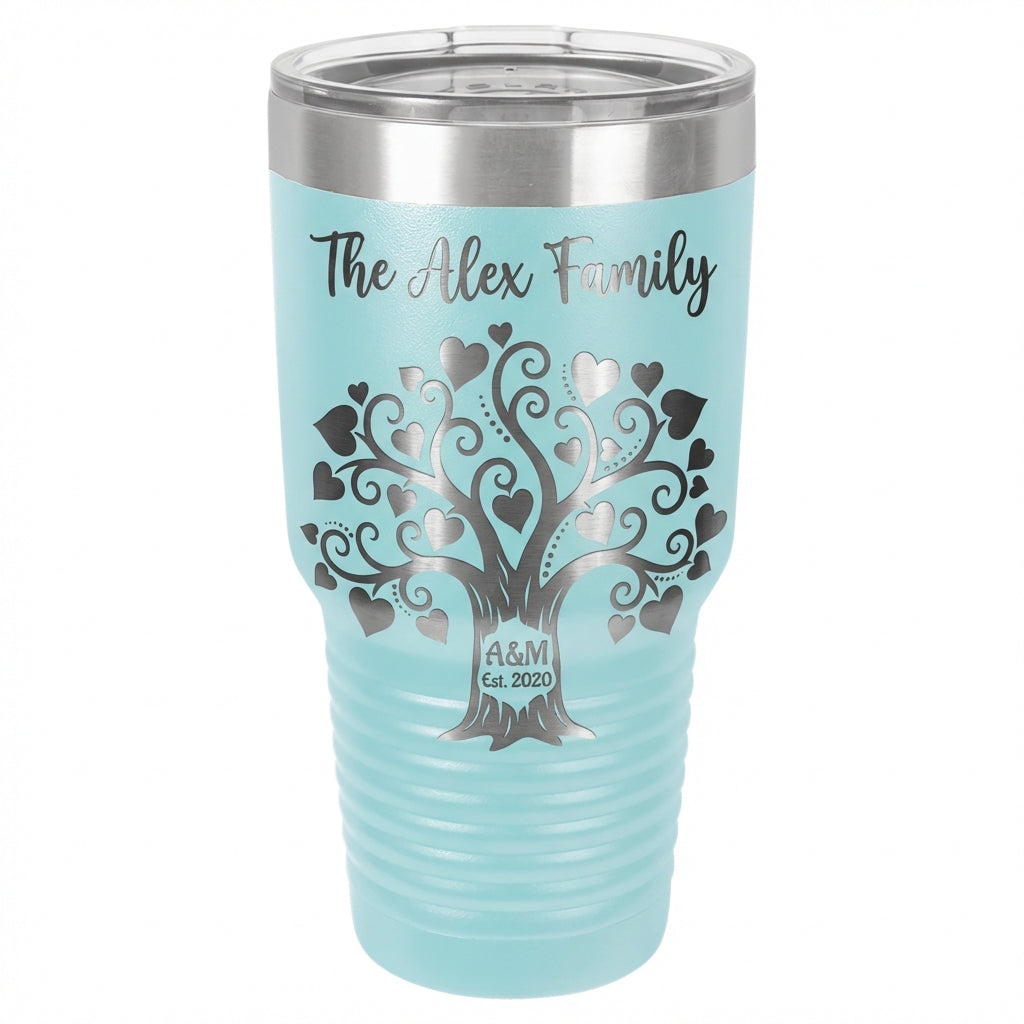 Personalized Family Tree Tumbler Gift - Custom Family Name & Initials - Laser Engraved 30oz Stainless Steel Mug - Anniversary Wedding Housewarming - View 5