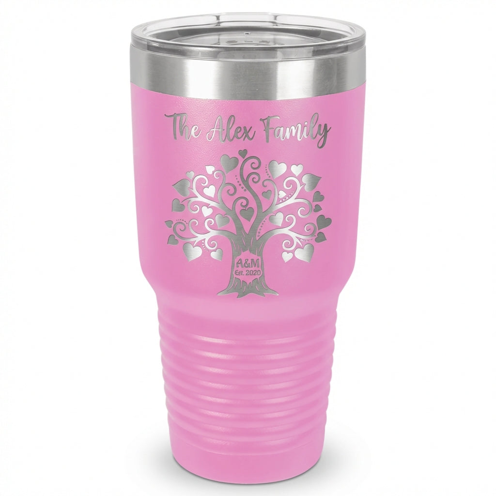 Personalized Family Tree Tumbler Gift - Custom Family Name & Initials - Laser Engraved 30oz Stainless Steel Mug - Anniversary Wedding Housewarming - View 6