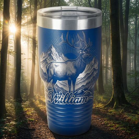 Personalized Elk Tumbler, Mountain Nature Lover Gift, Wildlife Laser Engraved 30oz Tumbler, Custom Outdoorsman Drinkware - View 2