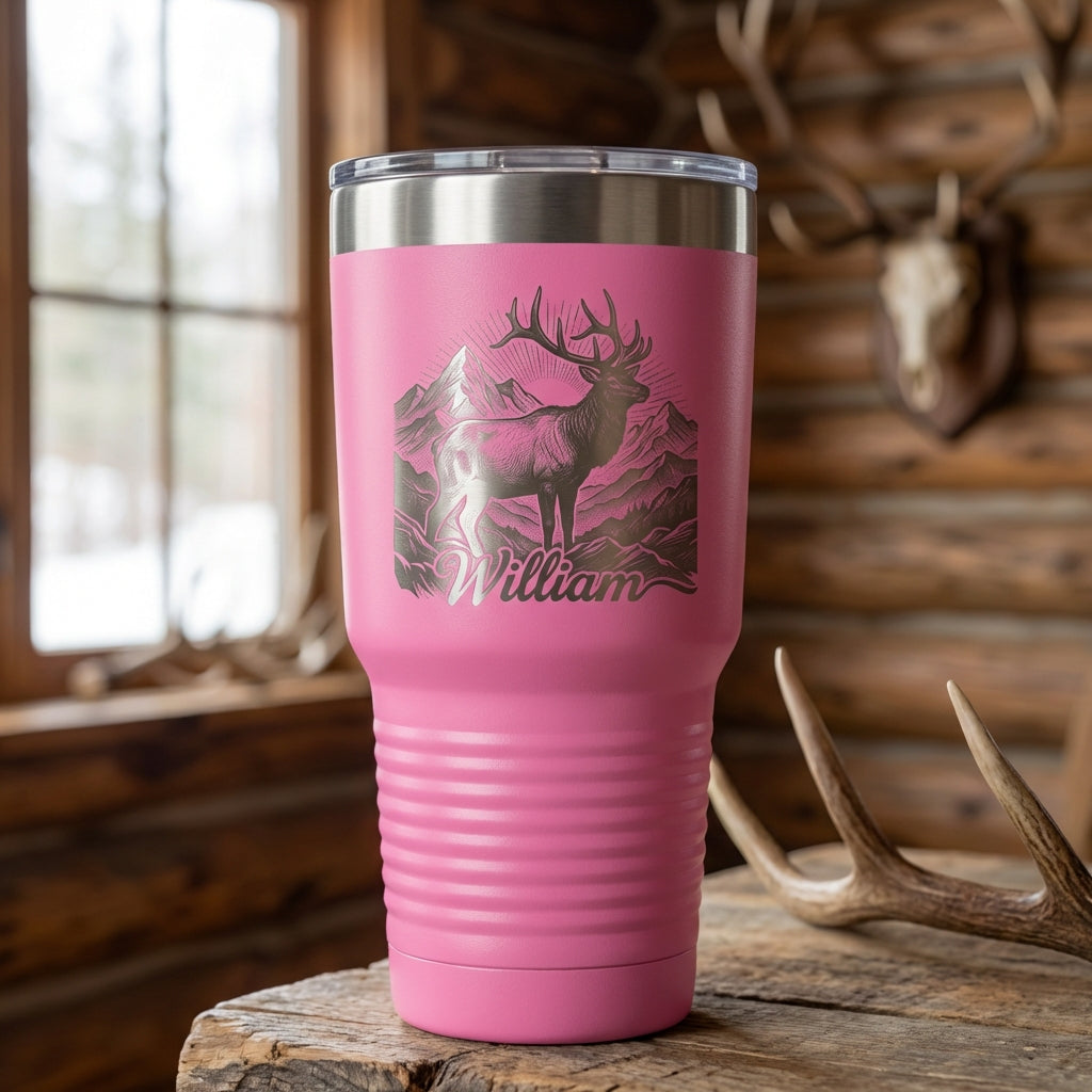 Personalized Elk Tumbler, Mountain Nature Lover Gift, Wildlife Laser Engraved 30oz Tumbler, Custom Outdoorsman Drinkware - View 3
