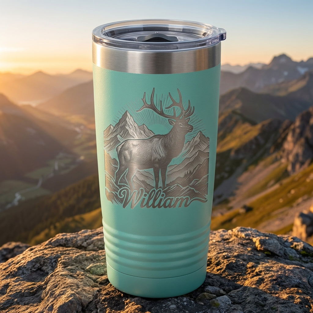Personalized Elk Tumbler, Mountain Nature Lover Gift, Wildlife Laser Engraved 30oz Tumbler, Custom Outdoorsman Drinkware - View 4
