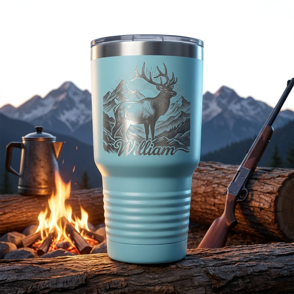 Personalized Elk Tumbler, Mountain Nature Lover Gift, Wildlife Laser Engraved 30oz Tumbler, Custom Outdoorsman Drinkware - View 5