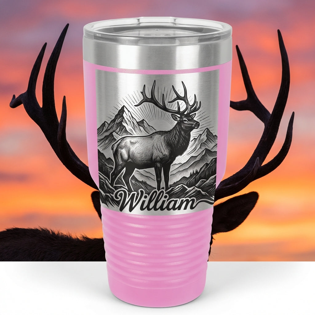 Personalized Elk Tumbler, Mountain Nature Lover Gift, Wildlife Laser Engraved 30oz Tumbler, Custom Outdoorsman Drinkware - View 6