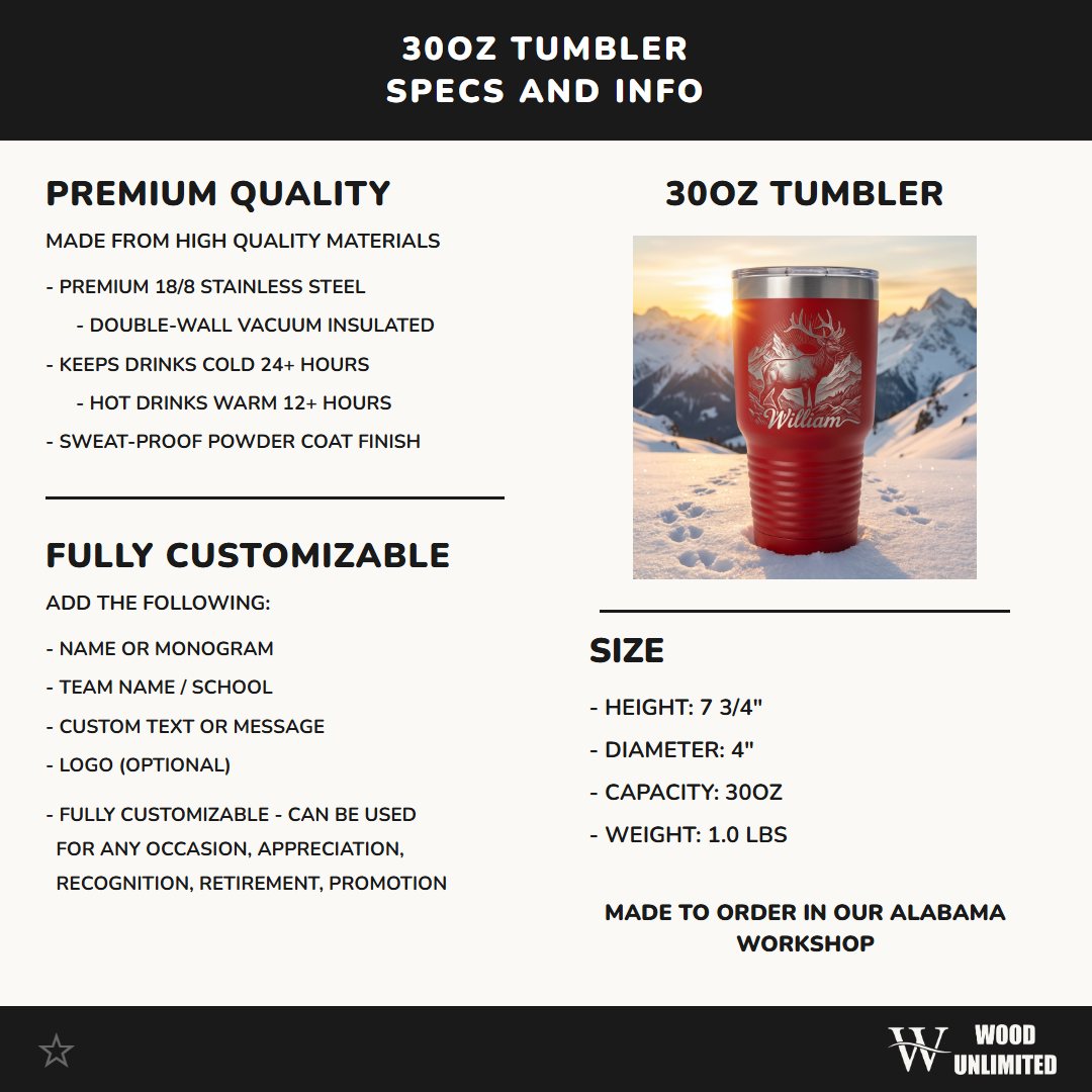 Personalized Elk Tumbler, Mountain Nature Lover Gift, Wildlife Laser Engraved 30oz Tumbler, Custom Outdoorsman Drinkware