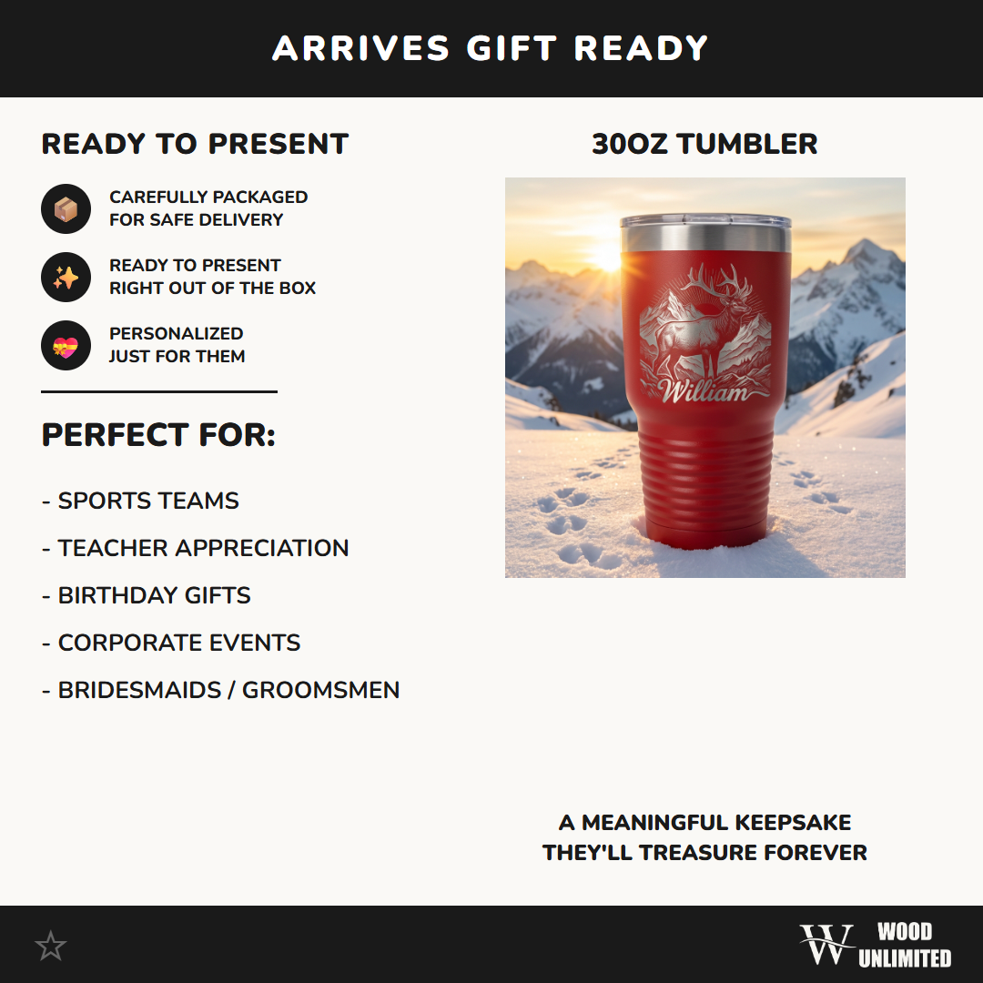 Personalized Elk Tumbler, Mountain Nature Lover Gift, Wildlife Laser Engraved 30oz Tumbler, Custom Outdoorsman Drinkware
