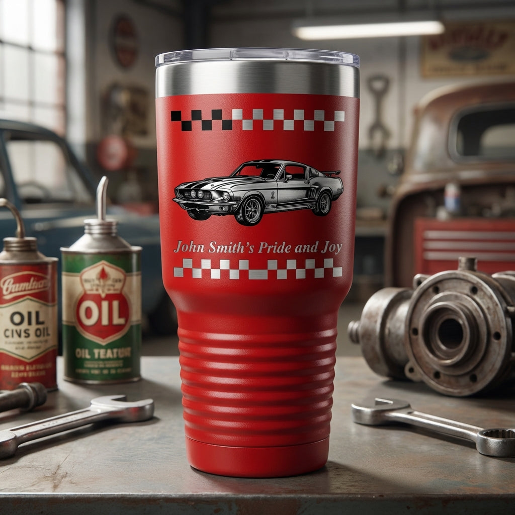 Personalized Classic Car Enthusiast Tumbler | Vintage Muscle Car Gift | Laser Engraved 30oz | Custom Text | Car Guy Gift Idea