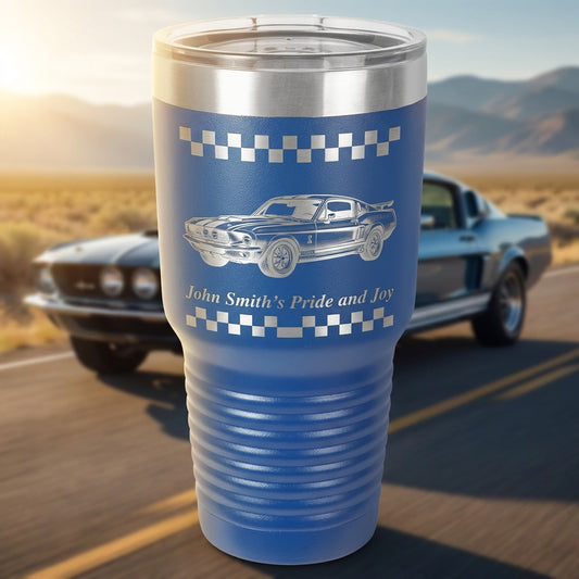 Personalized Classic Car Enthusiast Tumbler | Vintage Muscle Car Gift | Laser Engraved 30oz | Custom Text | Car Guy Gift Idea