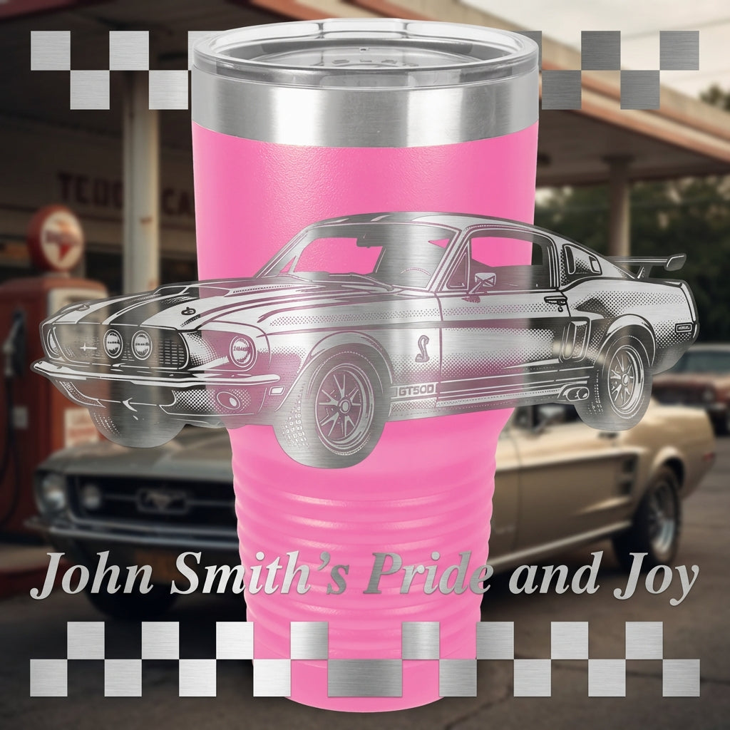 Personalized Classic Car Enthusiast Tumbler | Vintage Muscle Car Gift | Laser Engraved 30oz | Custom Text | Car Guy Gift Idea