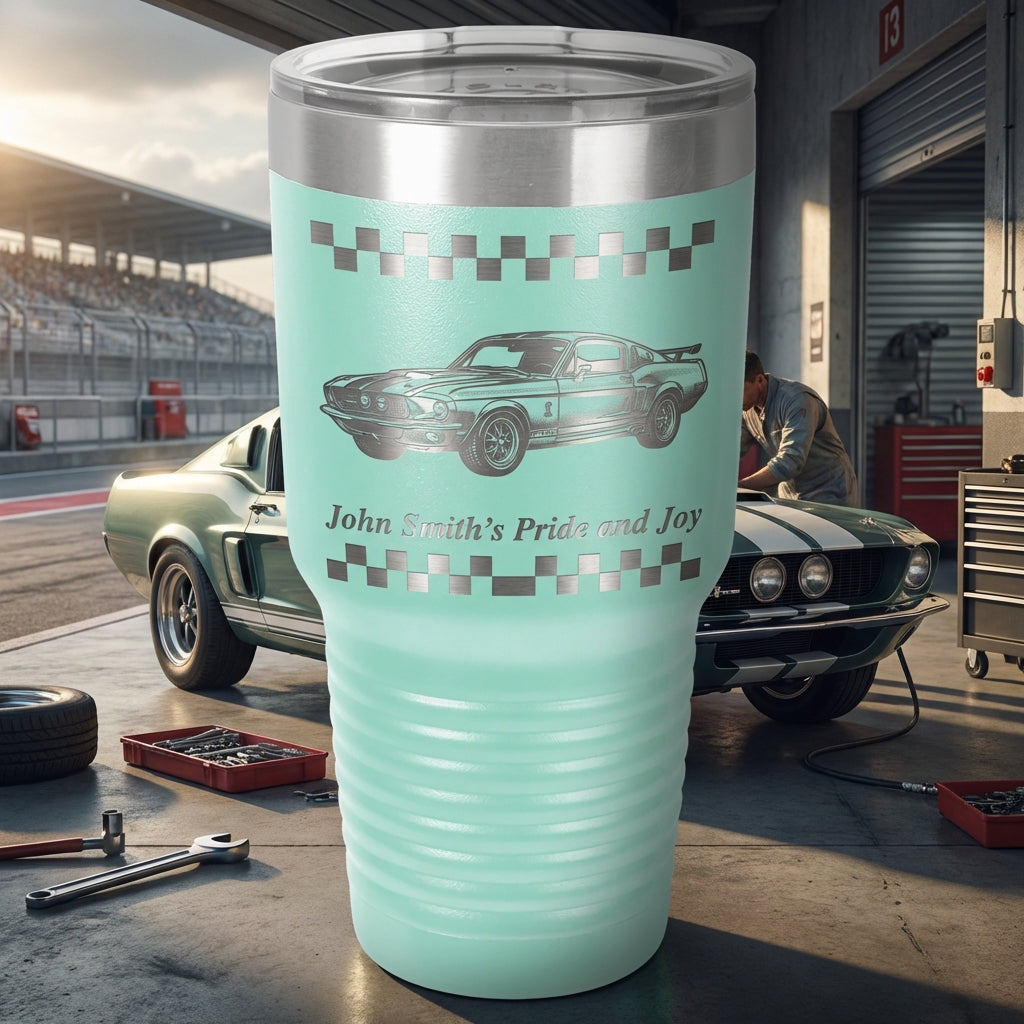Personalized Classic Car Enthusiast Tumbler | Vintage Muscle Car Gift | Laser Engraved 30oz | Custom Text | Car Guy Gift Idea
