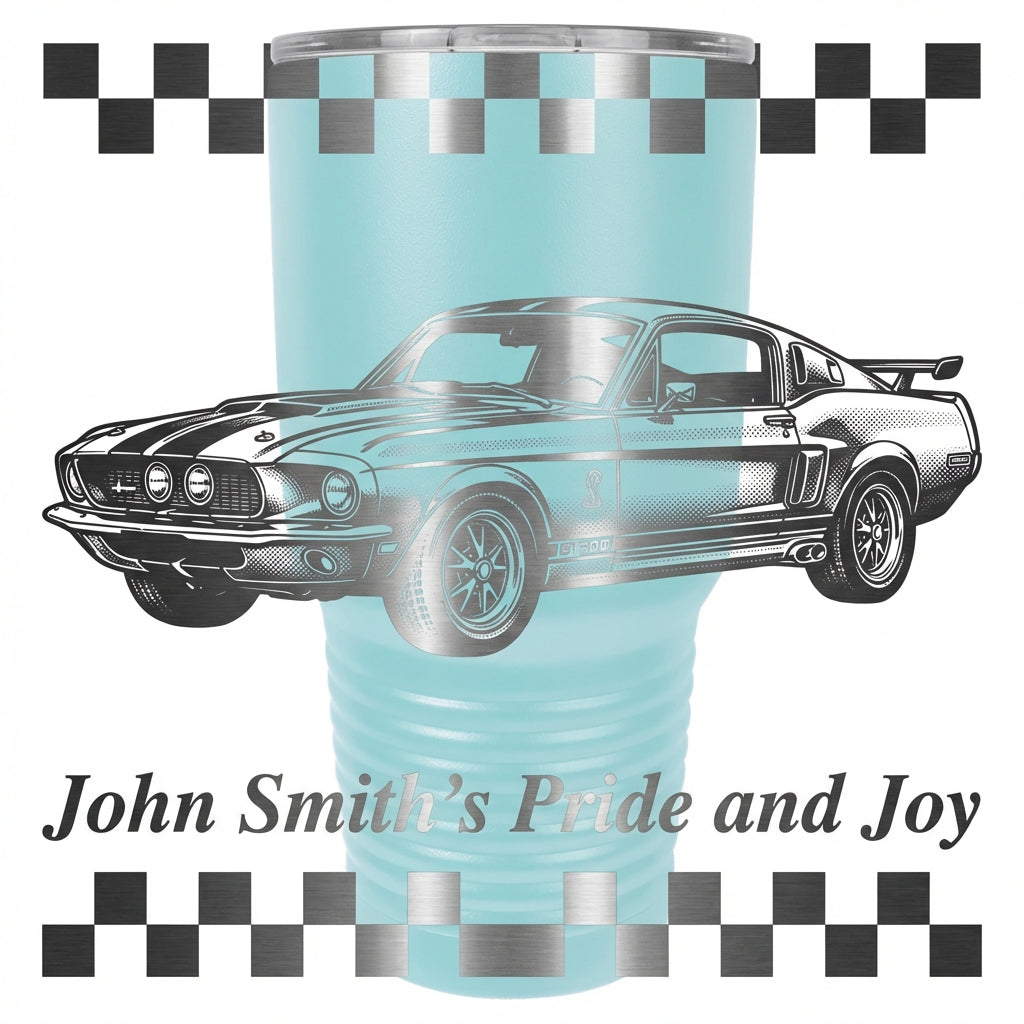 Personalized Classic Car Enthusiast Tumbler | Vintage Muscle Car Gift | Laser Engraved 30oz | Custom Text | Car Guy Gift Idea
