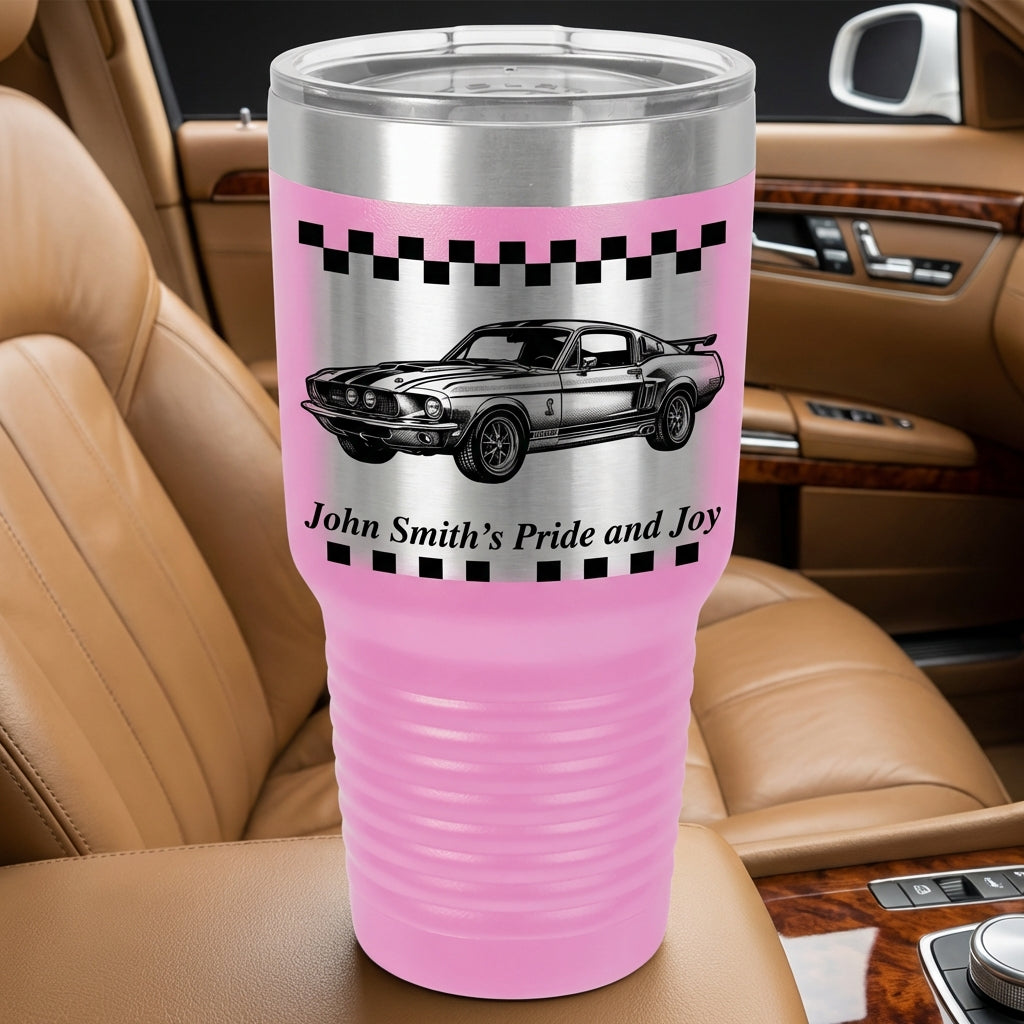 Personalized Classic Car Enthusiast Tumbler | Vintage Muscle Car Gift | Laser Engraved 30oz | Custom Text | Car Guy Gift Idea