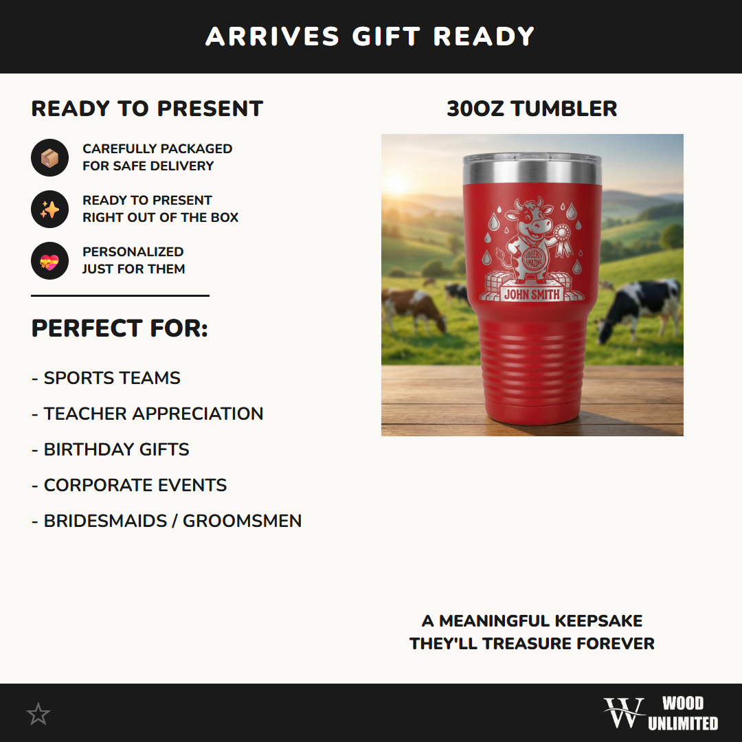 Personalized Farmer Gift Tumbler | Custom Farm Award | Laser Engraved Farmer Drinkware | Udderly Amazing Cow Medal | Durable 30oz
