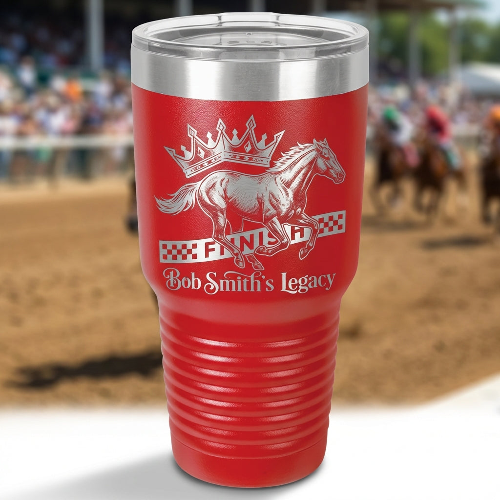 Personalized Quarter Horse Racing Champion Tumbler Gift - Laser Engraved 30oz - Custom Legacy Award for Rider Owner Trainer - View 1