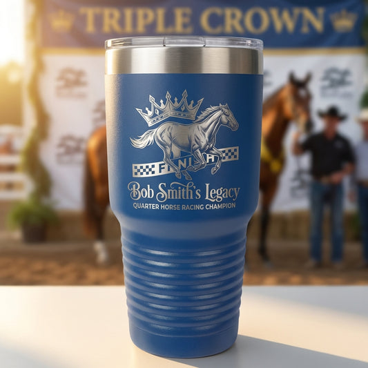 Personalized Quarter Horse Racing Champion Tumbler Gift - Laser Engraved 30oz - Custom Legacy Award for Rider Owner Trainer - View 2