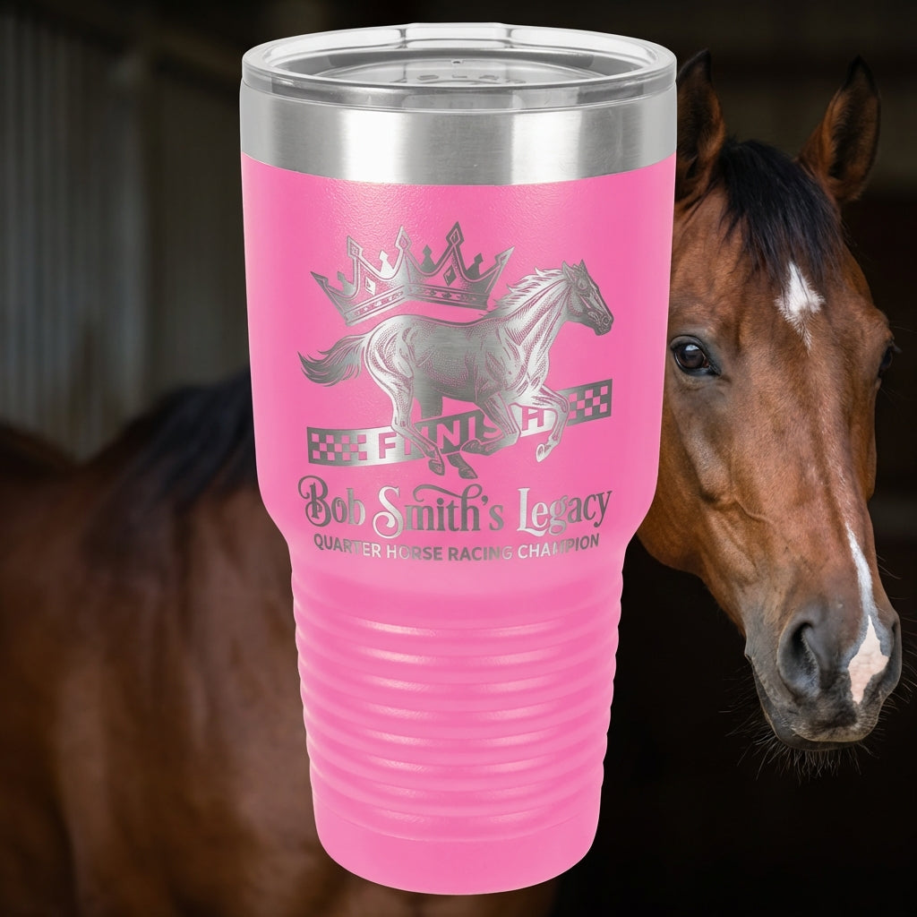 Personalized Quarter Horse Racing Champion Tumbler Gift - Laser Engraved 30oz - Custom Legacy Award for Rider Owner Trainer - View 3