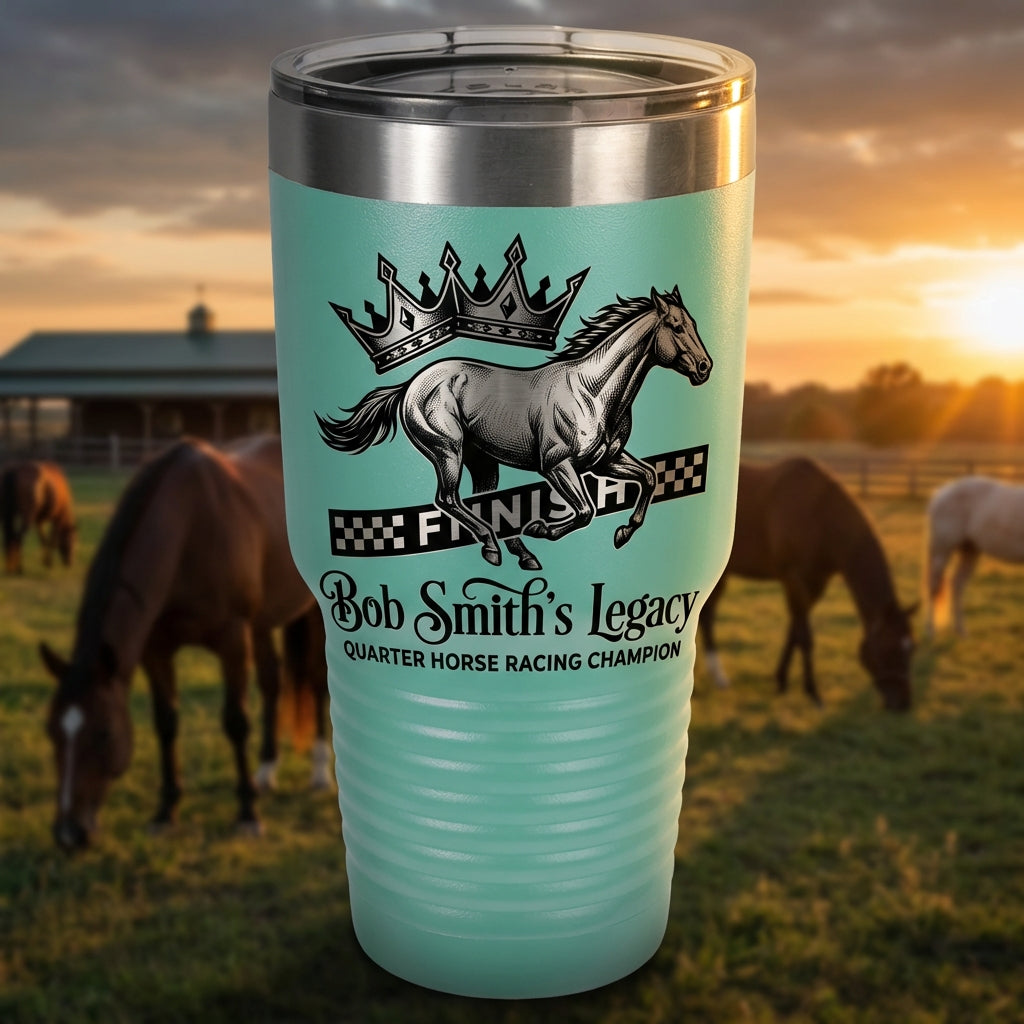 Personalized Quarter Horse Racing Champion Tumbler Gift - Laser Engraved 30oz - Custom Legacy Award for Rider Owner Trainer - View 4