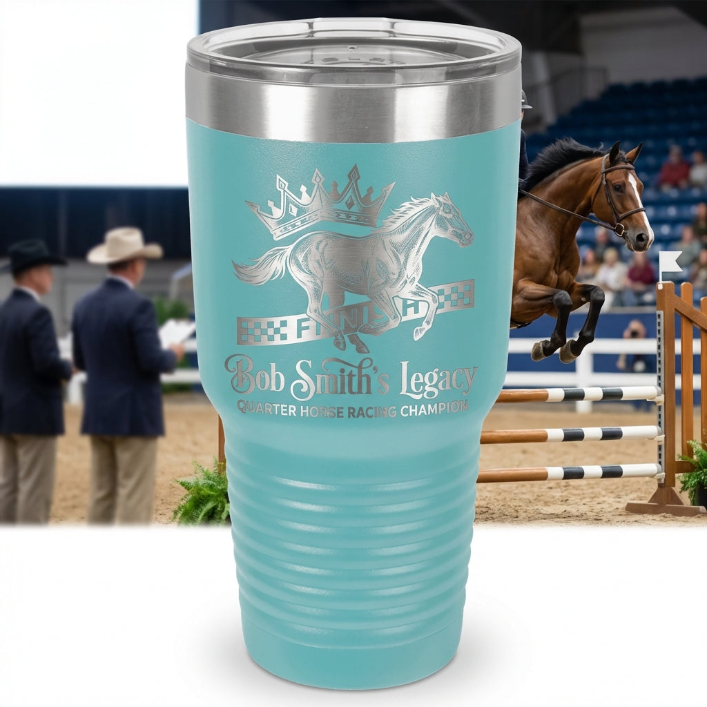 Personalized Quarter Horse Racing Champion Tumbler Gift - Laser Engraved 30oz - Custom Legacy Award for Rider Owner Trainer - View 5