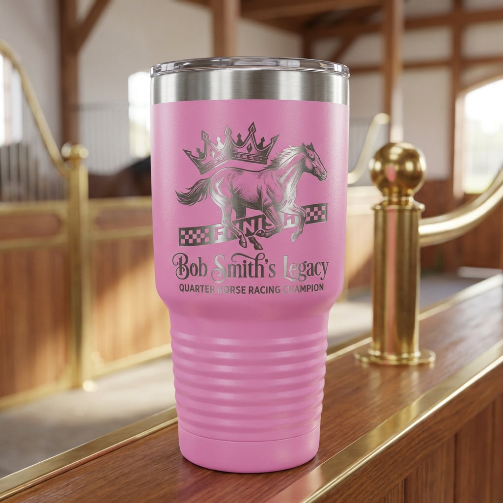 Personalized Quarter Horse Racing Champion Tumbler Gift - Laser Engraved 30oz - Custom Legacy Award for Rider Owner Trainer - View 6
