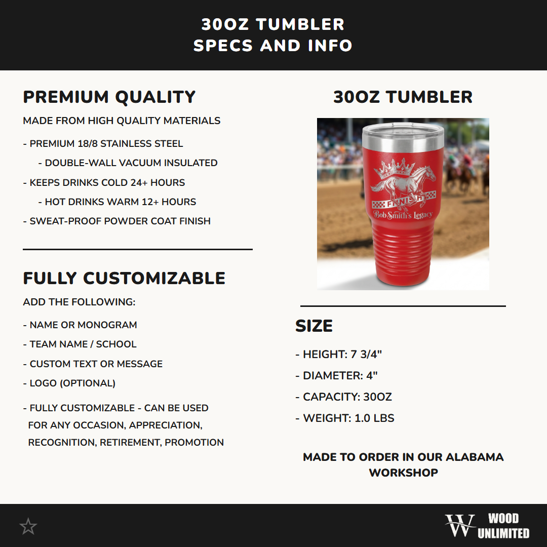 Personalized Quarter Horse Racing Champion Tumbler Gift - Laser Engraved 30oz - Custom Legacy Award for Rider Owner Trainer