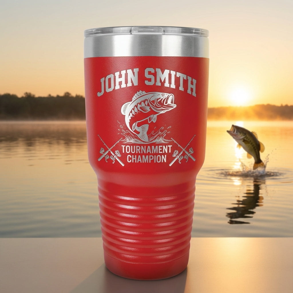 Personalized Bass Fishing Tumbler - Custom Laser Engraved Gift for Tournament Champion, Fisherman Gift