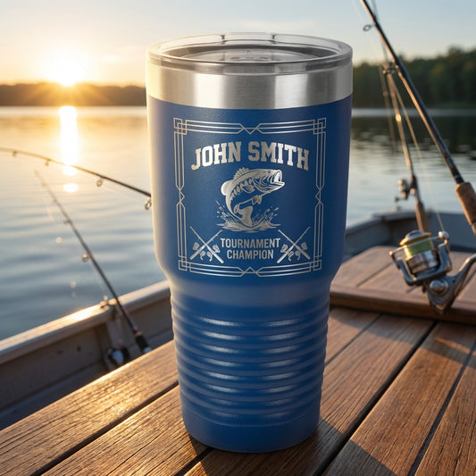 Personalized Bass Fishing Tumbler - Custom Laser Engraved Gift for Tournament Champion, Fisherman Gift