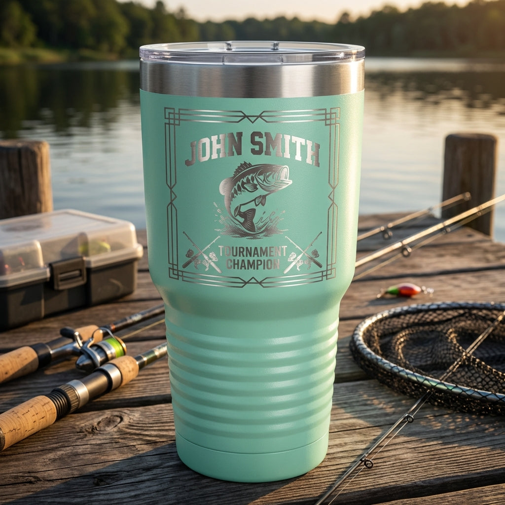 Personalized Bass Fishing Tumbler - Custom Laser Engraved Gift for Tournament Champion, Fisherman Gift - View 4