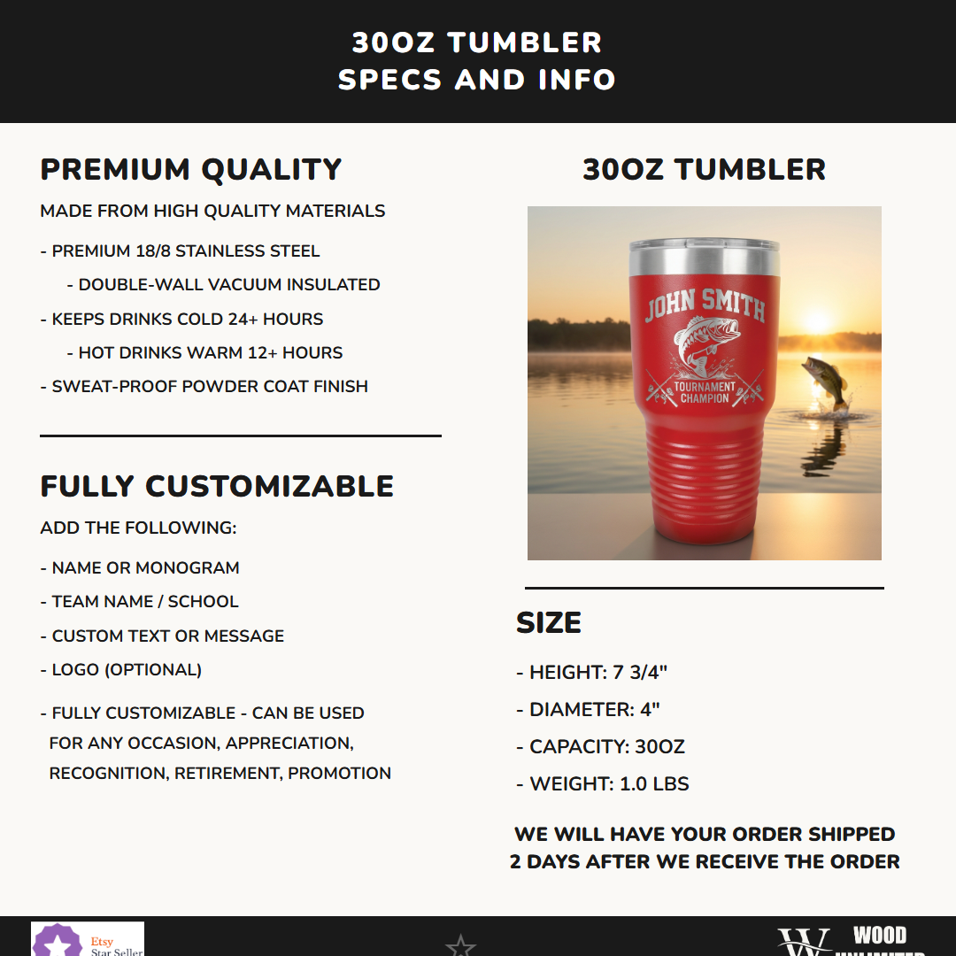 Personalized Bass Fishing Tumbler - Custom Laser Engraved Gift for Tournament Champion, Fisherman Gift - View 7