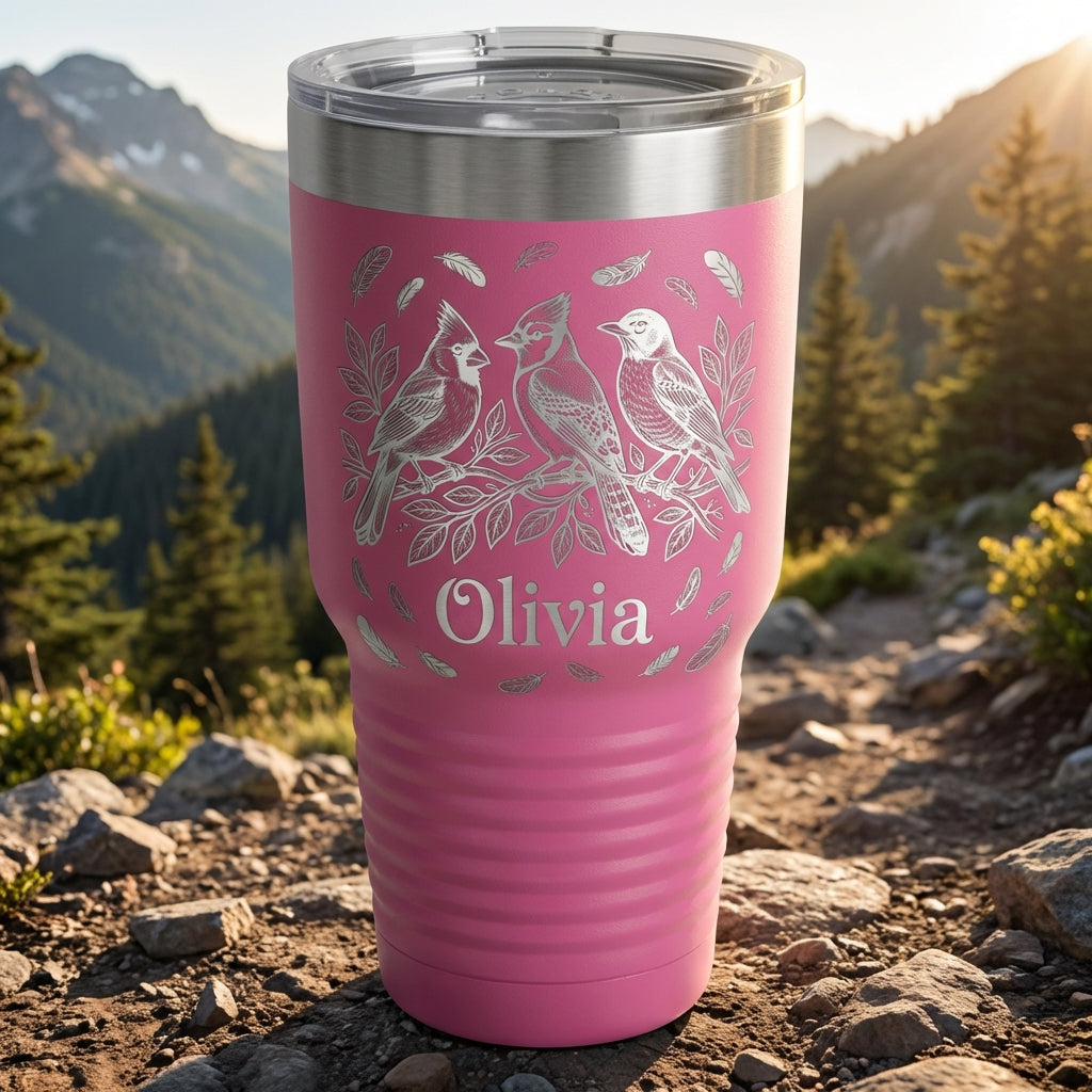 Personalized Bird Lover Gift 30oz Tumbler - Nature Inspired Wildlife Art - Laser Engraved Custom Name Drinkware - View 4