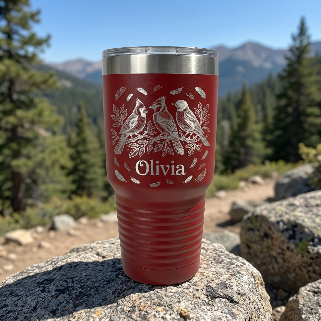 Personalized Bird Lover Gift 30oz Tumbler - Nature Inspired Wildlife Art - Laser Engraved Custom Name Drinkware - View 8