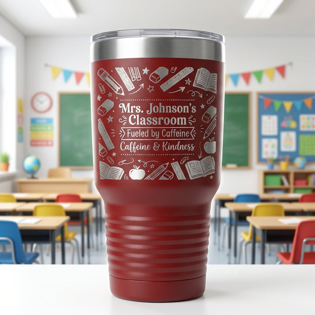 Personalized Teacher Tumbler Gift - School Classroom Appreciation - Durable Laser Engraved 30oz - Custom Name - View 10