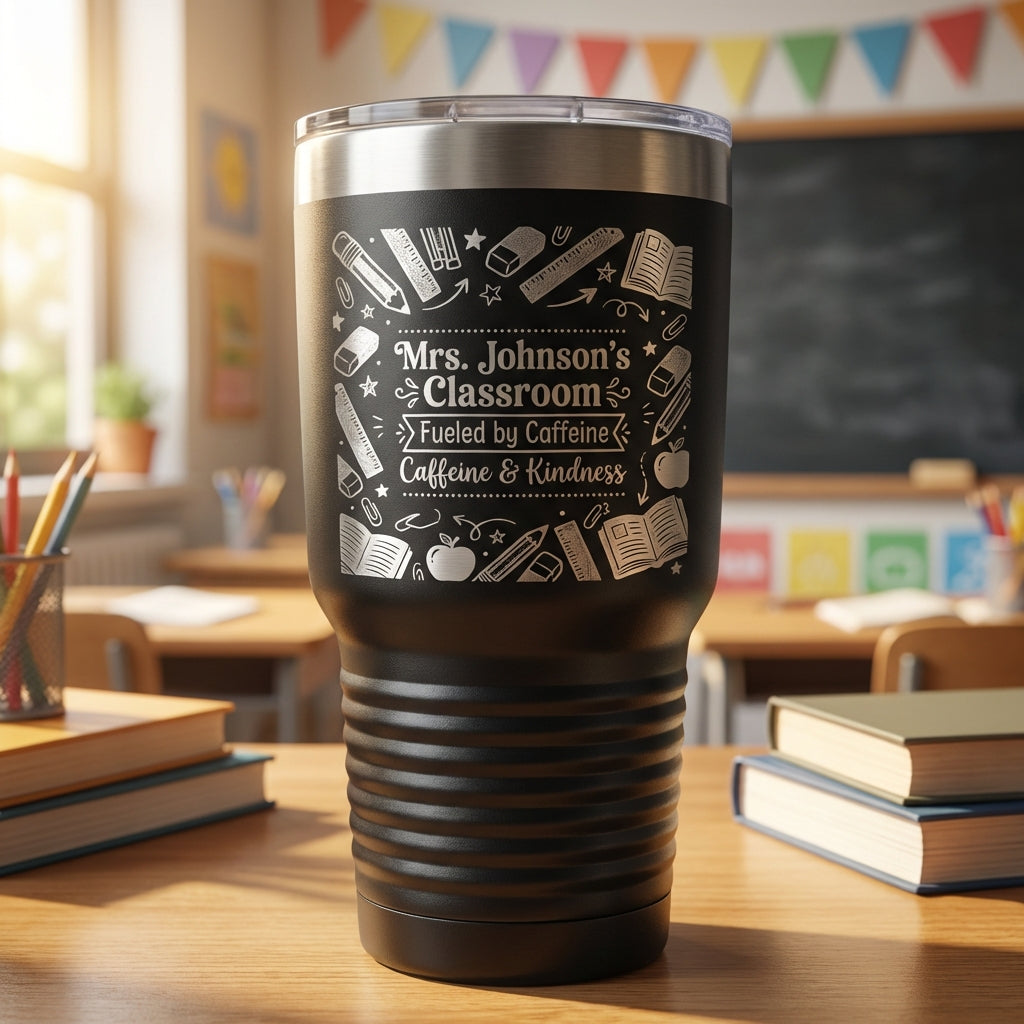Personalized Teacher Tumbler Gift - School Classroom Appreciation - Durable Laser Engraved 30oz - Custom Name - View 12